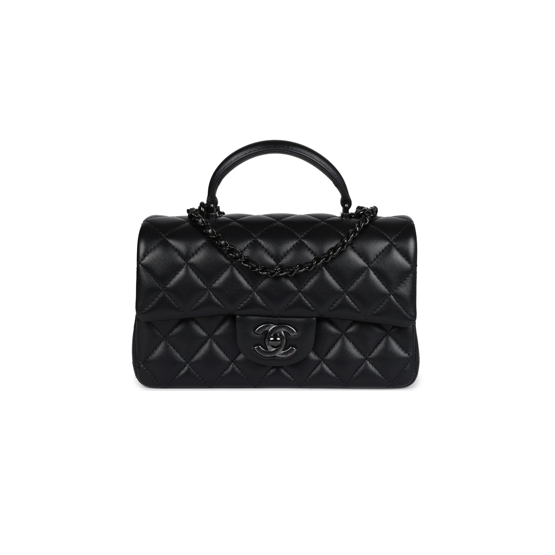 CHANEL MASTER MINI RECTANGULAR TOP HANDLE FLAP BAG SO BLACK LAMBSKIN AS2431 (20*13*6cm)